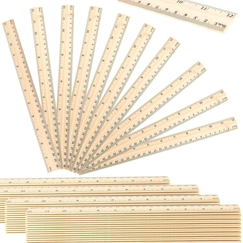 Spaluck 80 Pcs Wooden Ruler Bulk 12 Inch Measuring Wooden Tools with 2 Scales for Students School Teacher Office Handcraft Carving Painting - Image 1